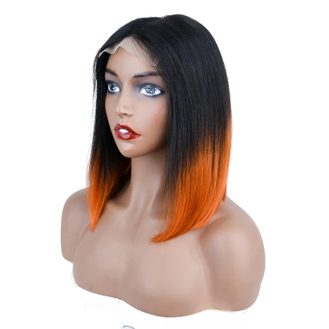Alidiamond Straight Remy Hair Lace Wig 4x4x1 Оранжевый Боб с Т-образной подсветкой Среднего размера Швейцарская кружевная осн...