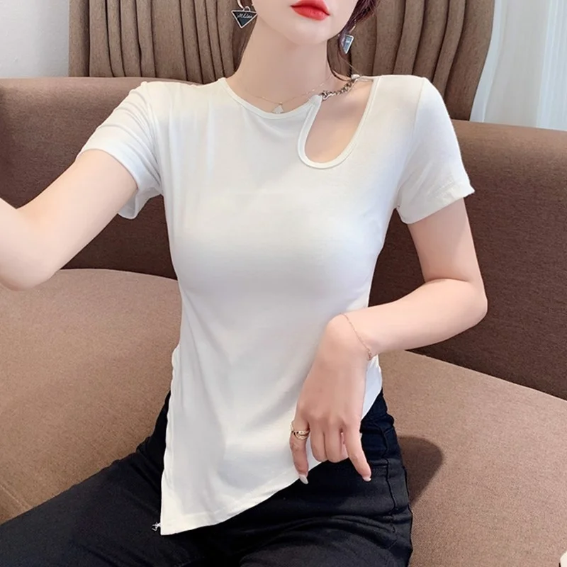 

Summer Short T Shirt Women Hollow Out Sexy Club Cotton Hollow Out Skinny T Shirt Female Short Sleeve T Shirt Girl Slim