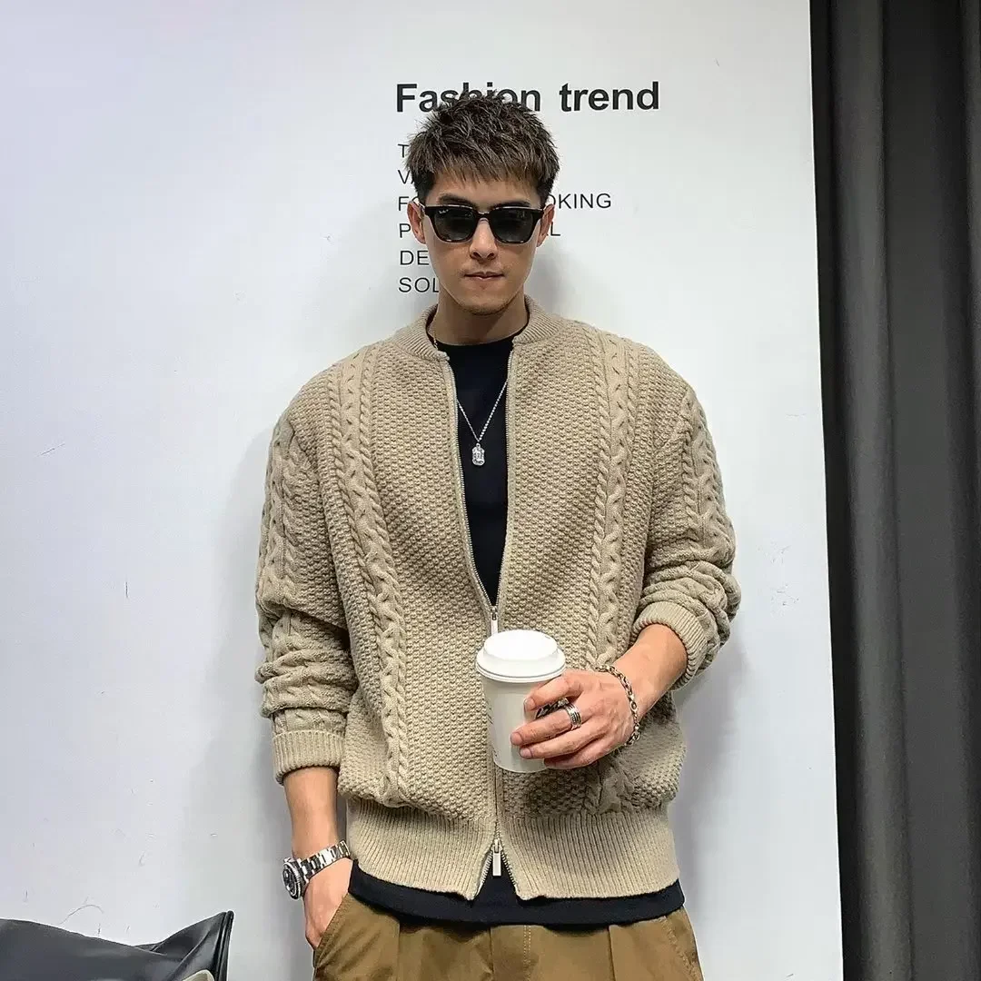 Вязаные свитера для мужчин кардиган мотоциклетная мужская одежда пальто куртка