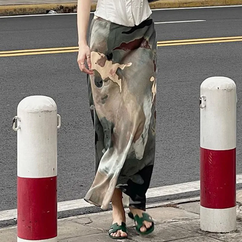 

European and American Street Casual A-line Skirt 2023 Summer New Print Retro Low Waist Skirt