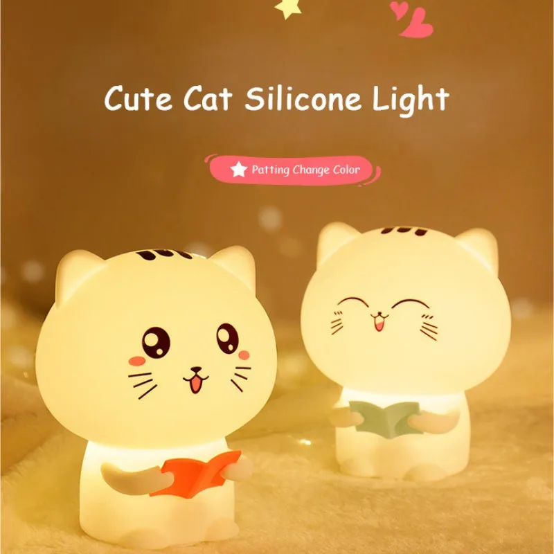 Colorful Life Cute Cat Silicone Lamp Remote Control Children's Night Light Room Decoration Kids Adults Holiday Gift
