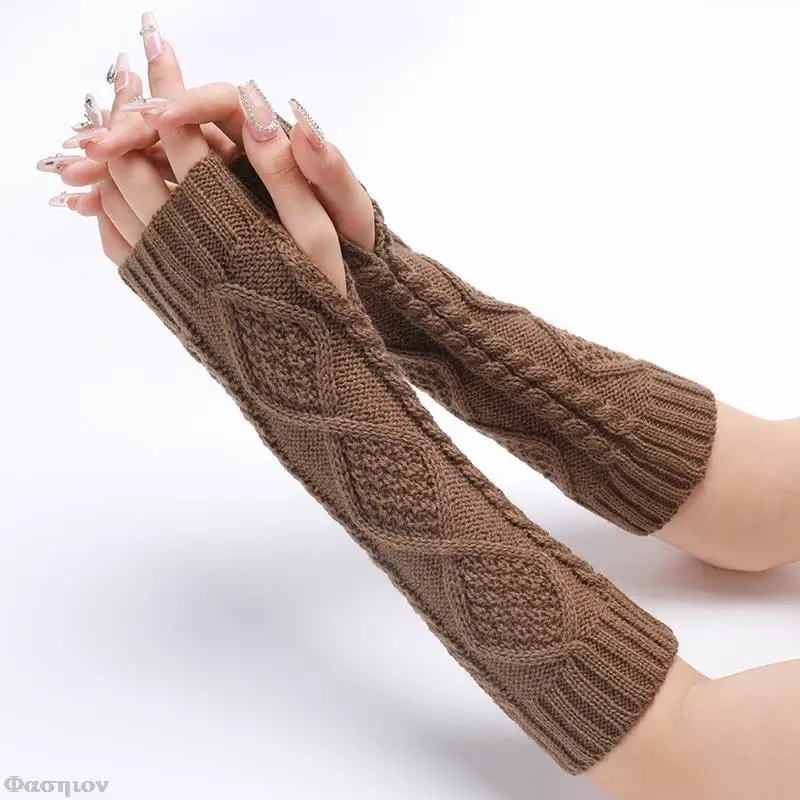 

1Pair Girls Rhombus Long Half Winter Mittens Fingerless Gloves Winter Women Knit Gloves Arm Wrist Sleeve Hand Warmer Autumn 2023