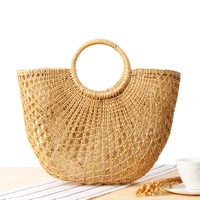 2022 summer womens hollow out handbag straw handwoven crochet braided top handle bag ladies retro casual travel tote beach bags