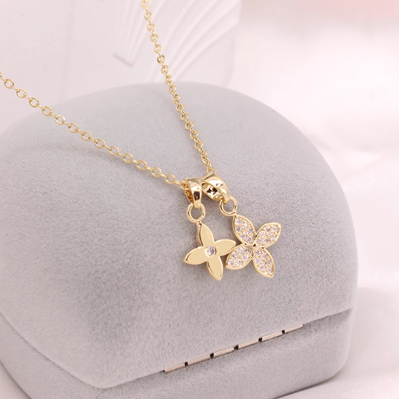 

14k Gold Plated Pierced Flower Necklace for Women Shining Bling AAA Zircon Clavicle Chain Charm Wedding Pendant Jewelry