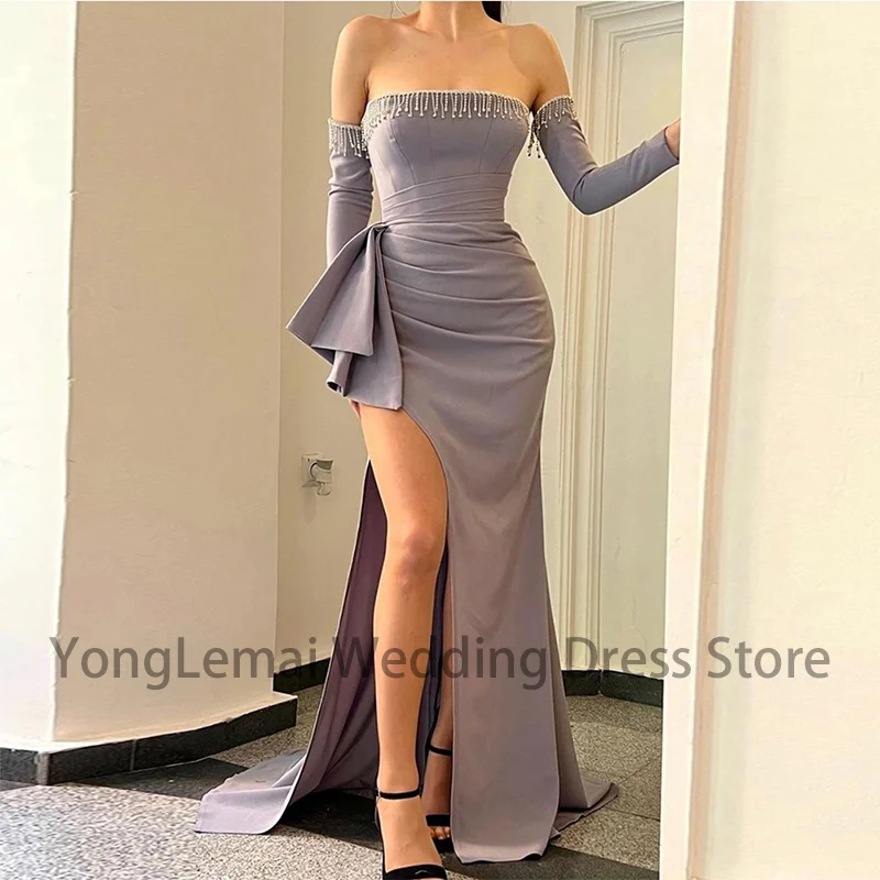 

Evening Dresses Elegant For Women High Side Split Wedding Guest Party Gowns Strapless Prom Dresses Mermaid Vestidos De Fiesta