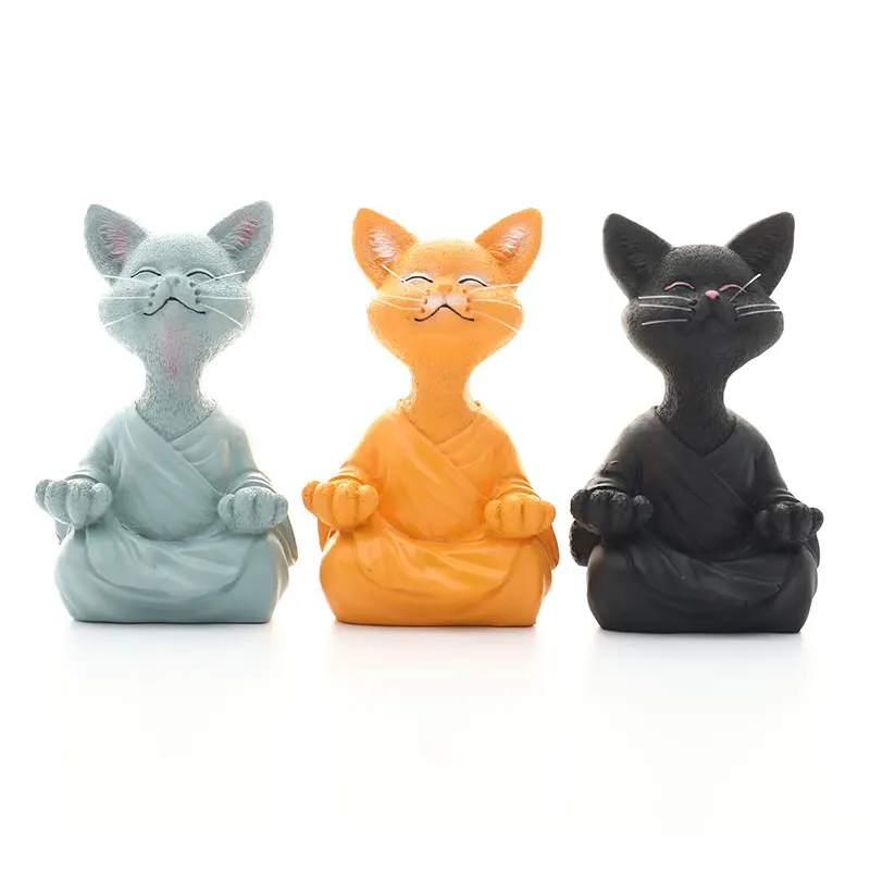 

Whimsical Buddha Cat Figurine Meditation Yoga Collectible Happy Cat Decor Home