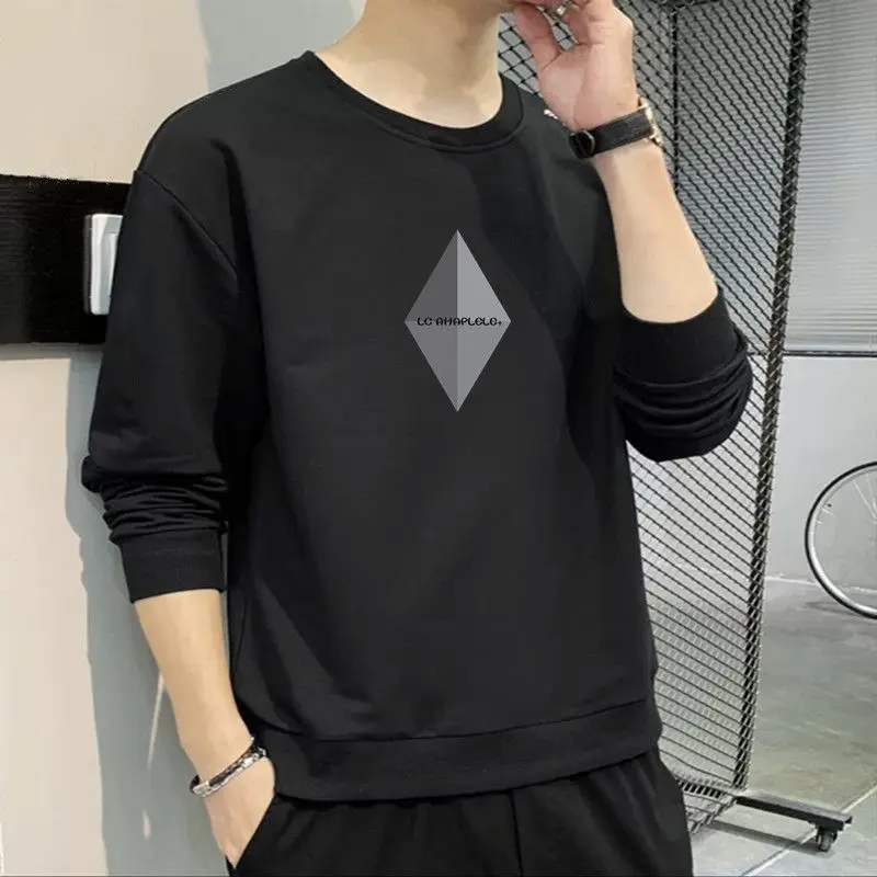 

Мужские пуловеры оверсайз, рубашка, Мужская однотонная модная Осенняя футболка в Корейском стиле с круглым вырезом, Свободная Повседневная...