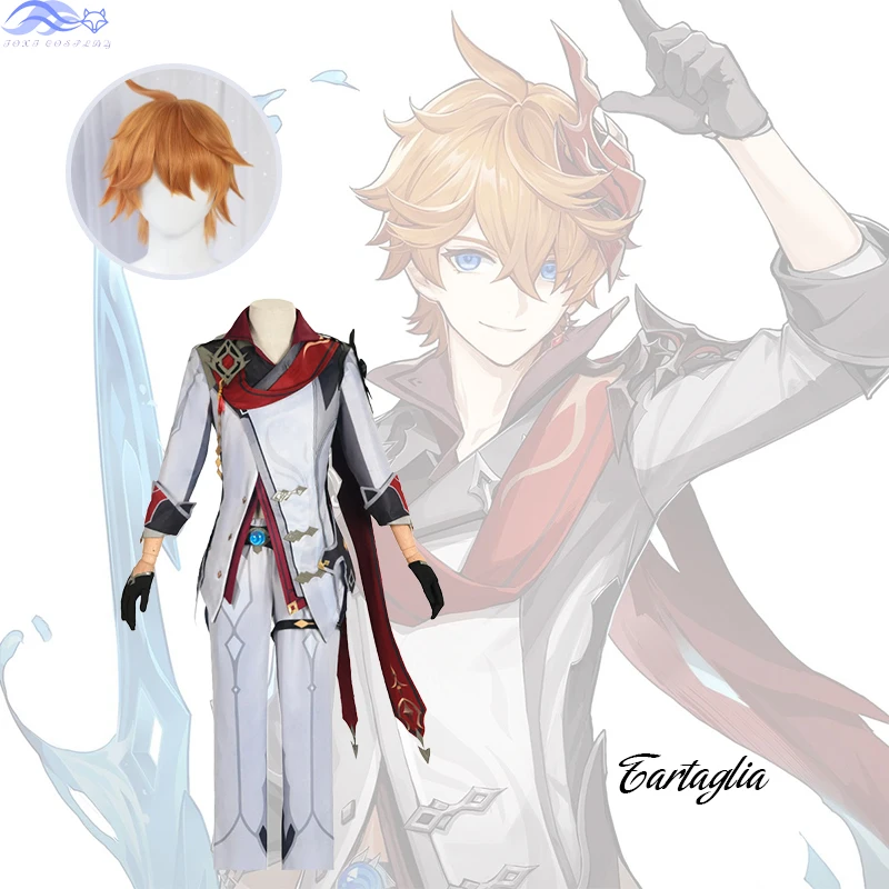 

Genshin impacto cosplay tartaglia ajax traje tartaglia cosplay tartaglia cosplay 30cm curto halloween natal peruca marrom