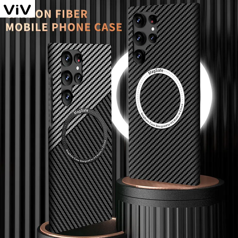 

for Magsafe Magnetic Wireless Charging Case for Samsung Galaxy S22 Ultra S21Plus Carbon Fiber Pattern Hard Phone Shell Cover S23