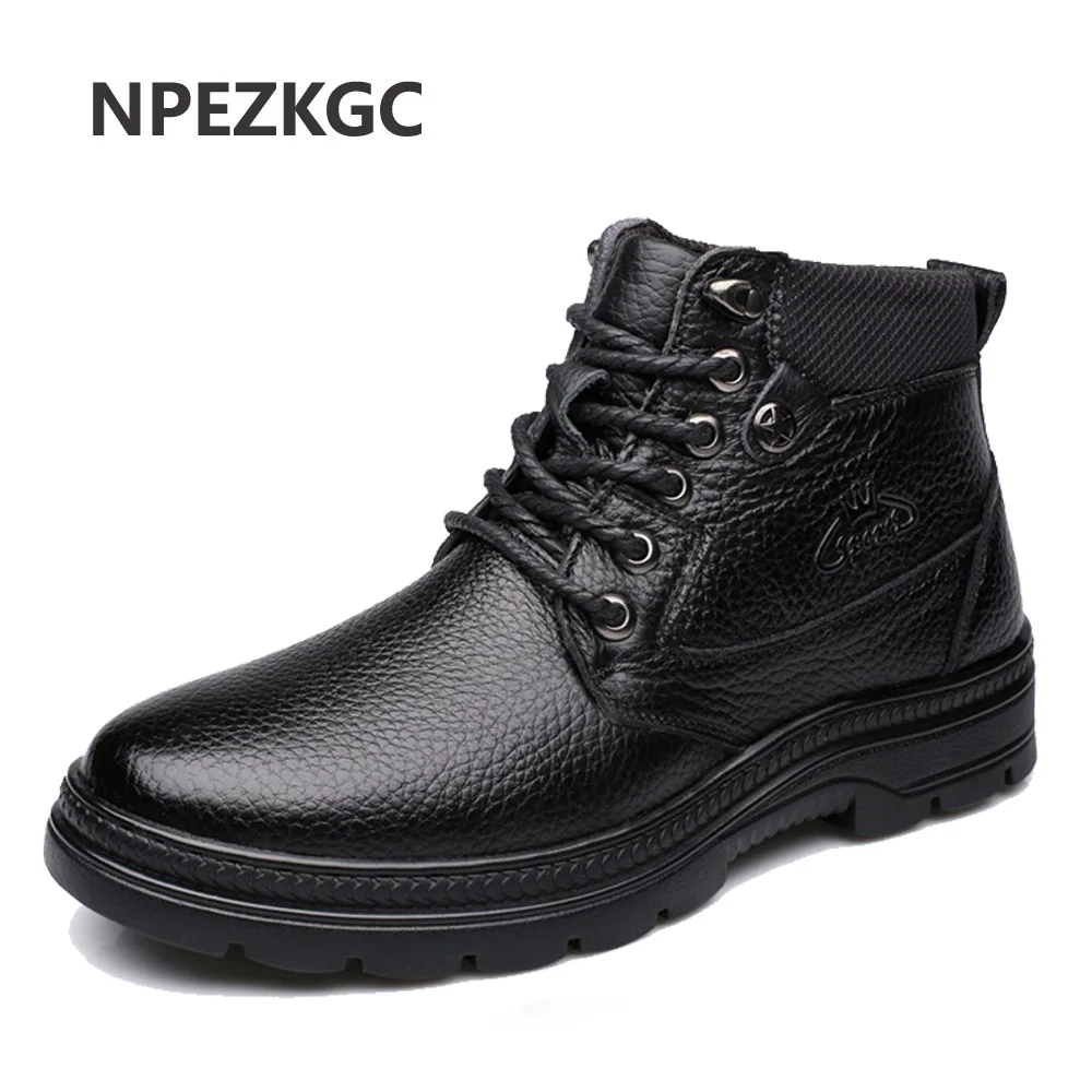

NPEZKGC 2022 Man's Genuine Leather Boots Winter Snow Shoes Wool Inner Anti slip Father Ankle Boots Waterproof Man Snow Boots