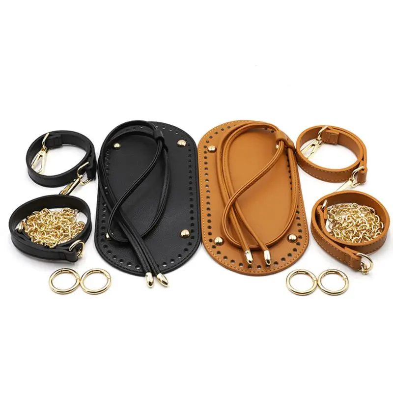 

5Pieces/Set DIY Handmade Crochet Handbag Accessories Artificial Leather Shoulder Strap Chain Handle Bag Bottom Replacement