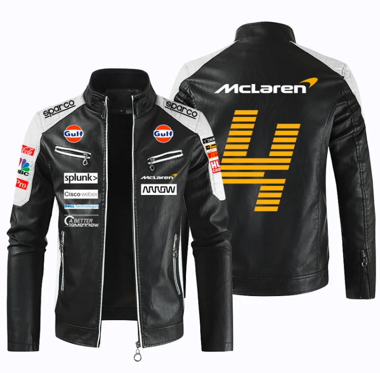 

MCLAREN Logo Men Winter Leather Jackets Casual Coat Mens Fashion Motorcycle Jacket Coats Male Fleece Warm Slim Fit Outerwear