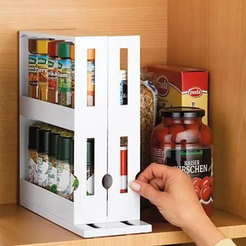 home kitchen spice organizer rack multi function rotating storage shelf slide kitchen cabinet cupboard organizer storage rack free global shipping