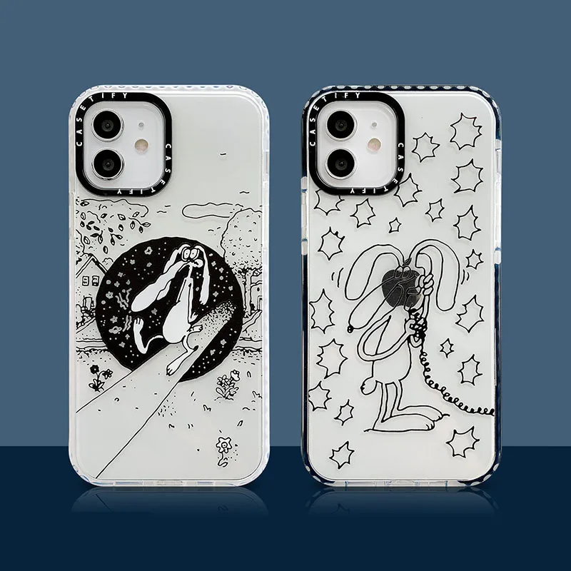 

Creative Cartoon Long Eared Rabbit Phone Cases For iPhone 12 11 Pro Max XR XS MAX 8 X 7 SE 2020 Couple Anti-drop Soft TPU Cover