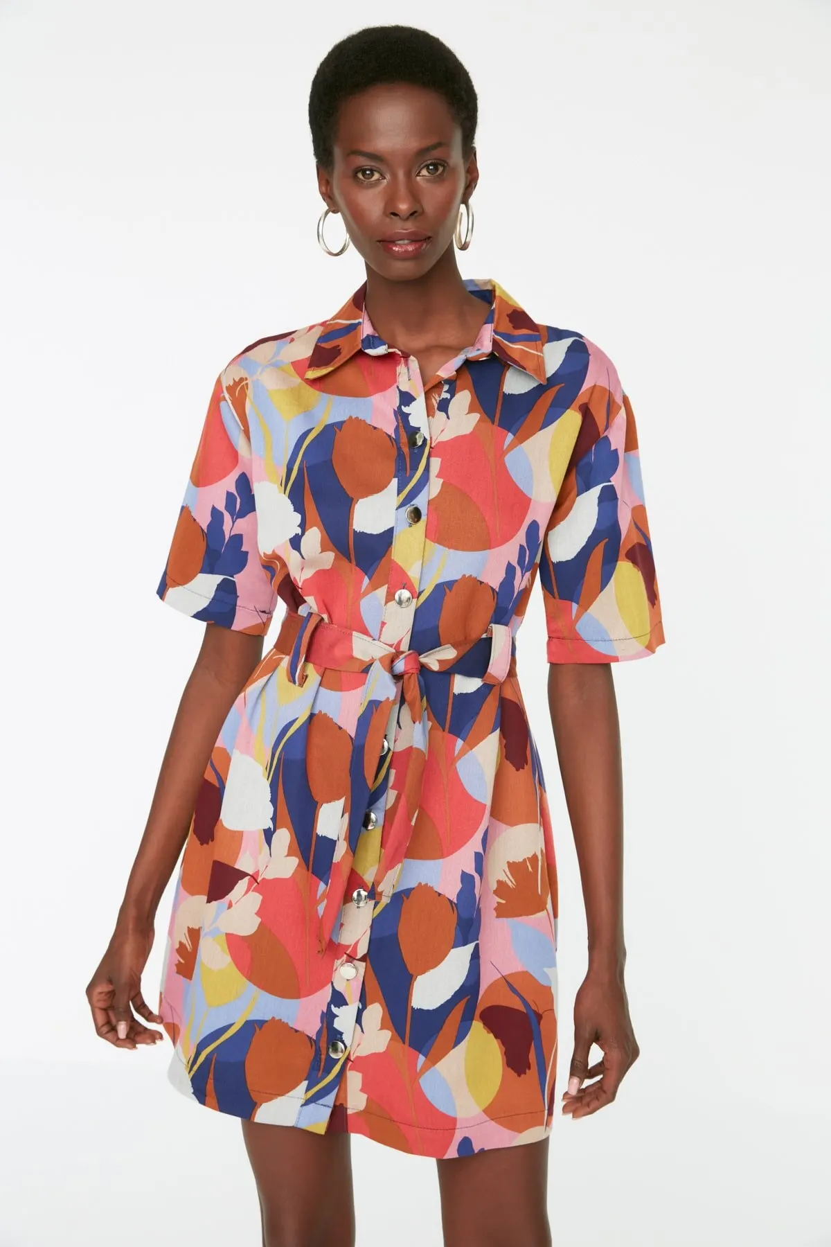 

Women's Dress Multicolor Belted Shirt Elegant Fashion Casual Casual Casual Short Sleeve Summer Boho Beach Dress