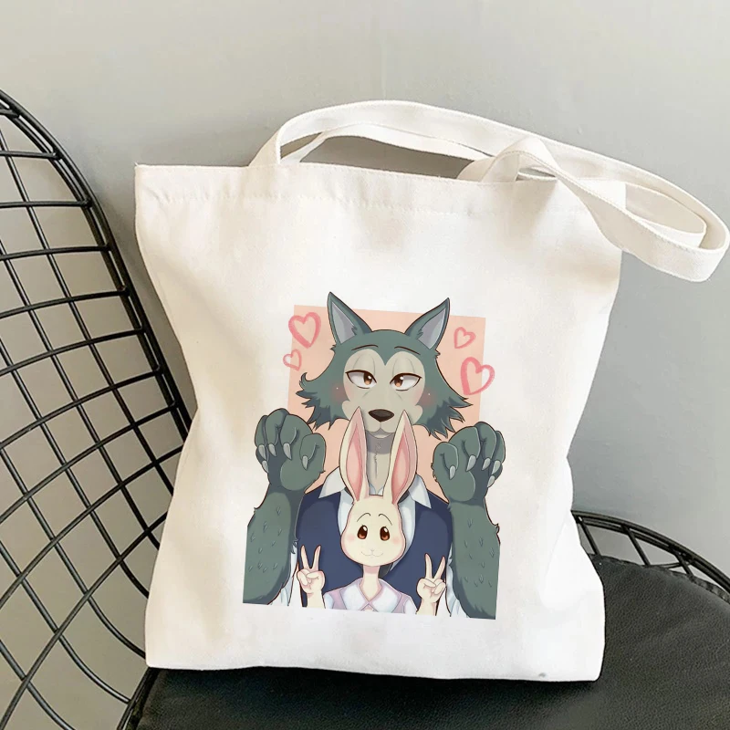 

Kawaii аниме-сумки Beastars, сумка-шоппер с рисунком кролика и волка, Женская Холщовая Сумка через плечо, вместительная сумка, сумка