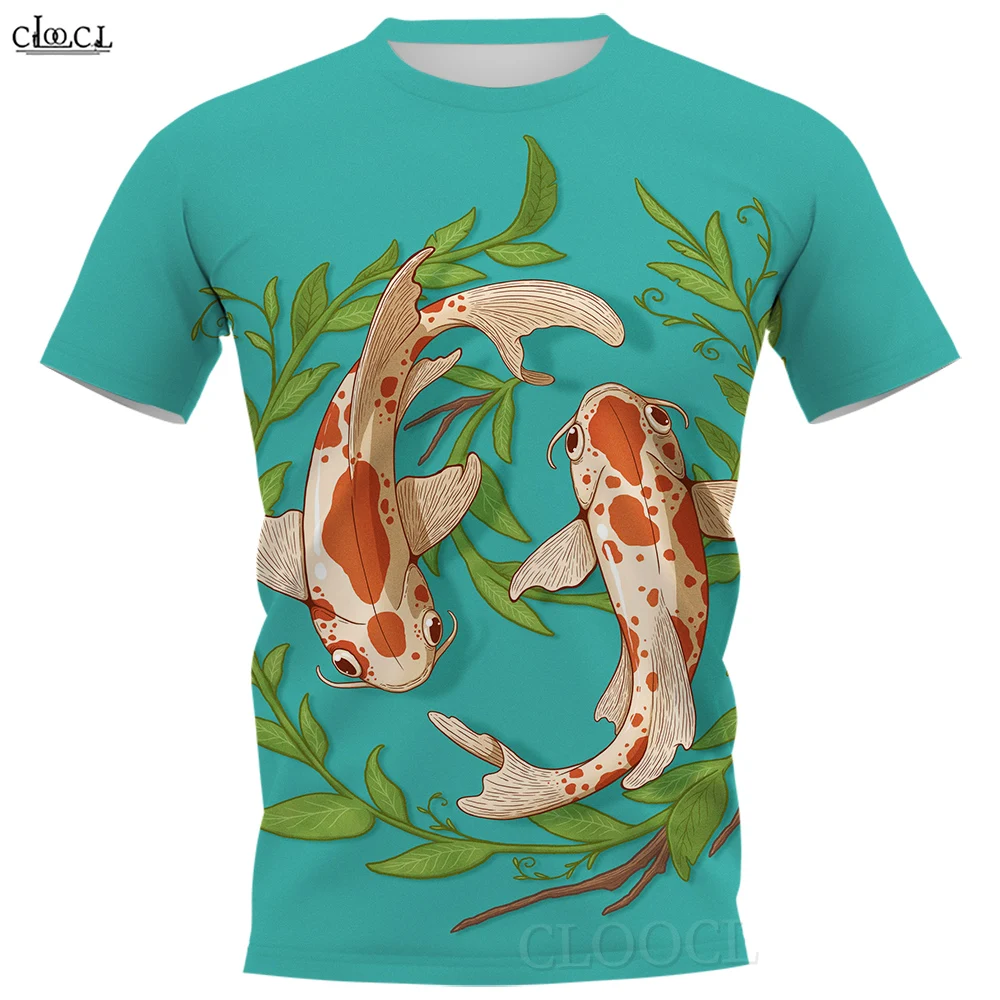 

CLOOCL Short Sleeve T-shirt Koi Fish 3D Printed Shirts Summer Fashion O-Neck T Shirt Harajuku Tees Tops Men Clothing Oversized