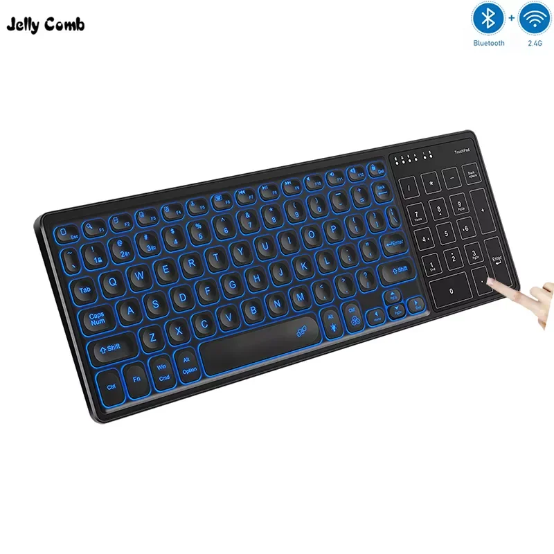 

Jelly Comb Backlit Wireless Keyboard with Touchpad Rechargable 2.4G+Bluetooth Keyboard for Tablet iPad Laptop Fingerboard Russia