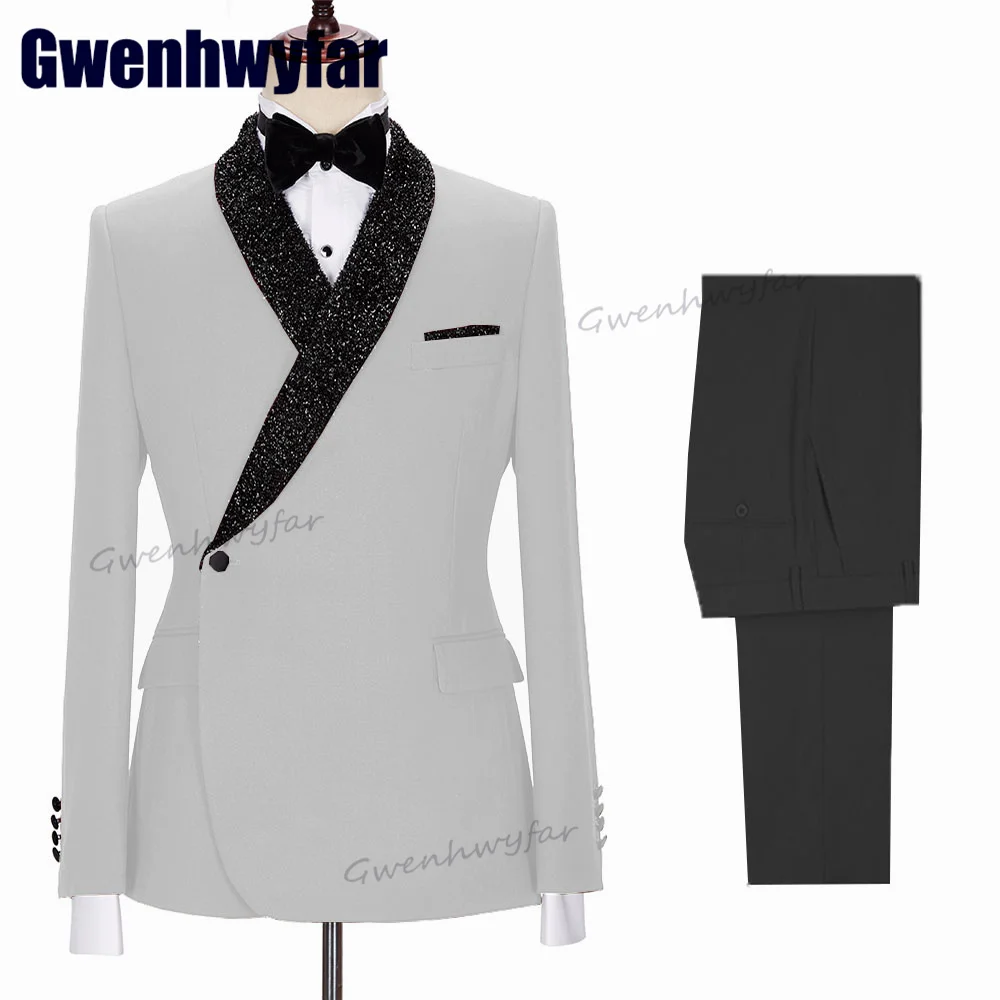Gwenhwyfar High Quality Men Suit 2 Pieces Shawl Lapel Flash Blazer Sets Formal Classic Wedding Evening Dresses Terno Masculino