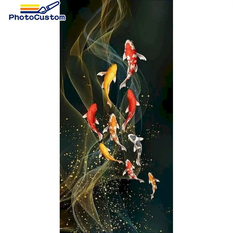 

PhotoCustom Picture By Number Fish Kits DIY Painting By Numbers Animals Drawing On Canvas HandPainted Home Decor Art Gift