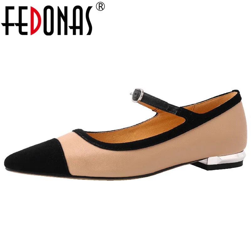 

Женские туфли-лодочки на низком каблуке FEDONAS, разноцветные туфли из натуральной кожи с острым носком, весенне-летние офисные туфли Mary Jane