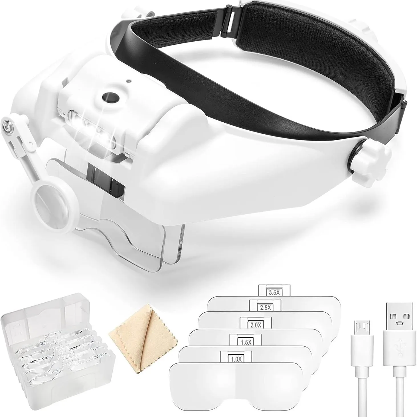 

Увеличительное стекло на голову с 3-светодиодной подсветкой и зарядкой через USB с несколькими источниками питания