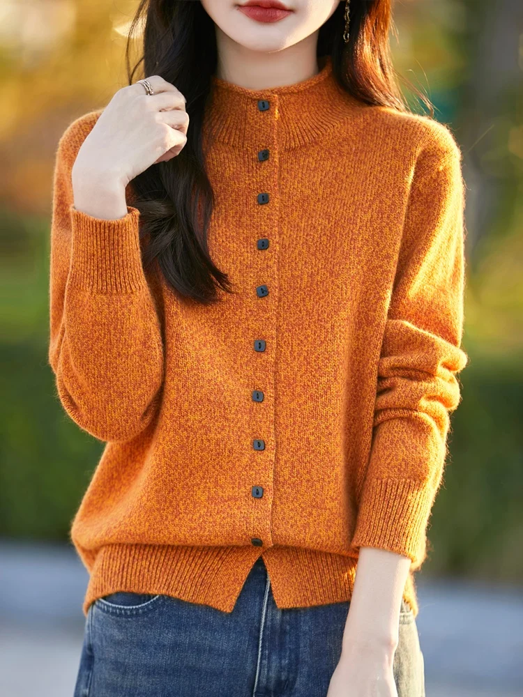 Winter Half-high Collar Worsted Fleece Cardigan Women Loose Thickened Arabesquitic Fabric Curling Long sleeve Sweater Angora ... |