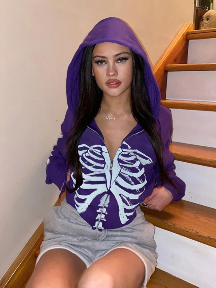 Худи в готическом стиле с принтом черепа | Женская одежда