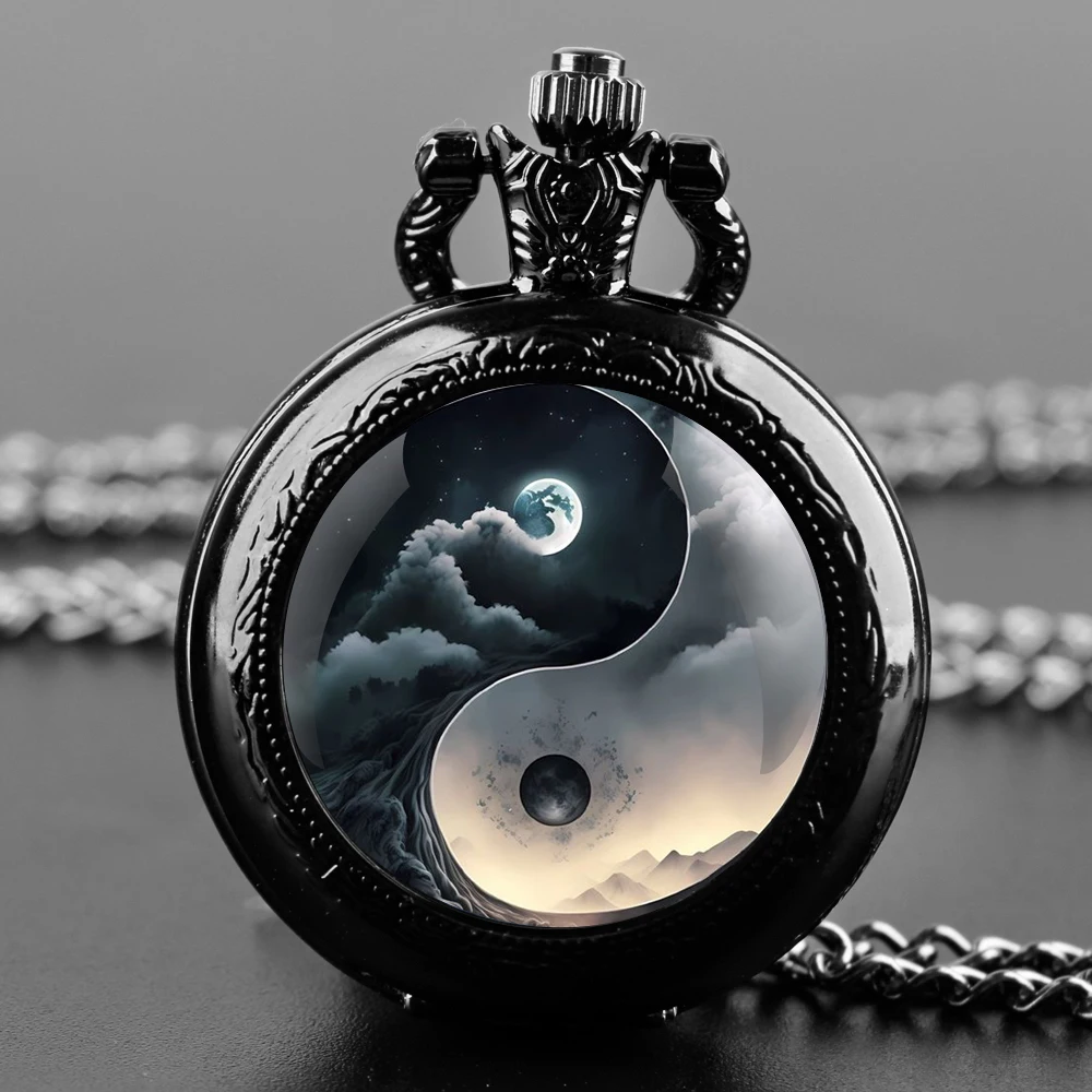 Креативные кварцевые карманные часы Луна и Солнце Инь Ян для женщин мужчин