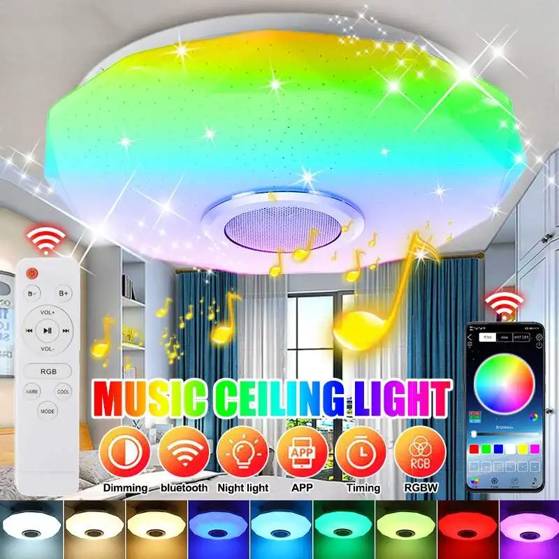 

36W RGB LED Dimmable Music Ceiling Lamp Remote&APP Control Smart Atmosphere Light Home bluetooth Speaker Lighting Fixture 220V