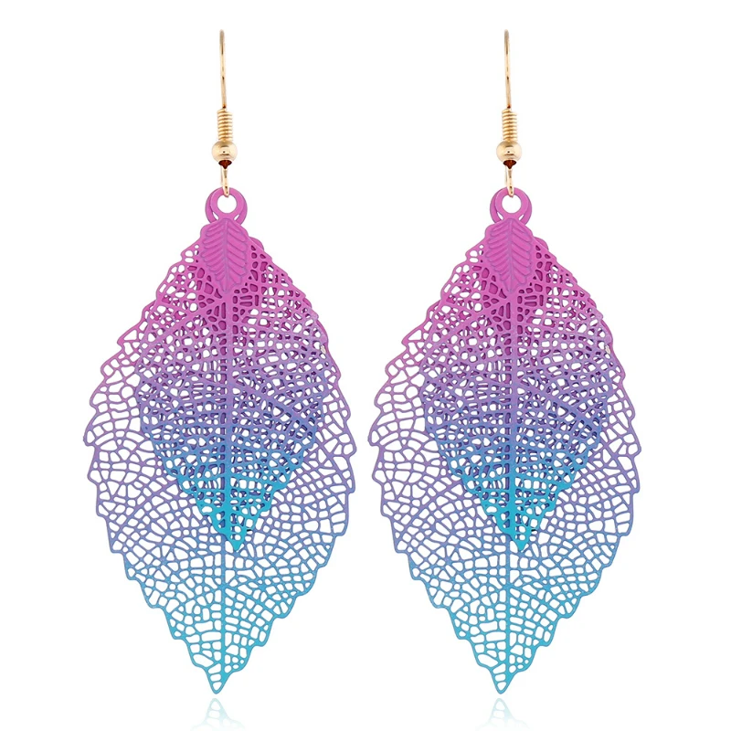 

New Gradient Colored Leaf Earrings Korean Fashion Rainbow Ear Hook Earrings Women's Pendant Jewelry