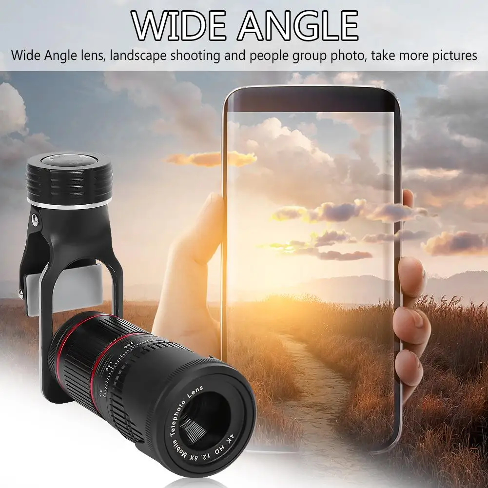 

Universal Wide Angle Len 4 in 1 12.8X Telescope Telephoto Wide Angle Macro Landscape Photographs of Characters Fisheye Lens Set