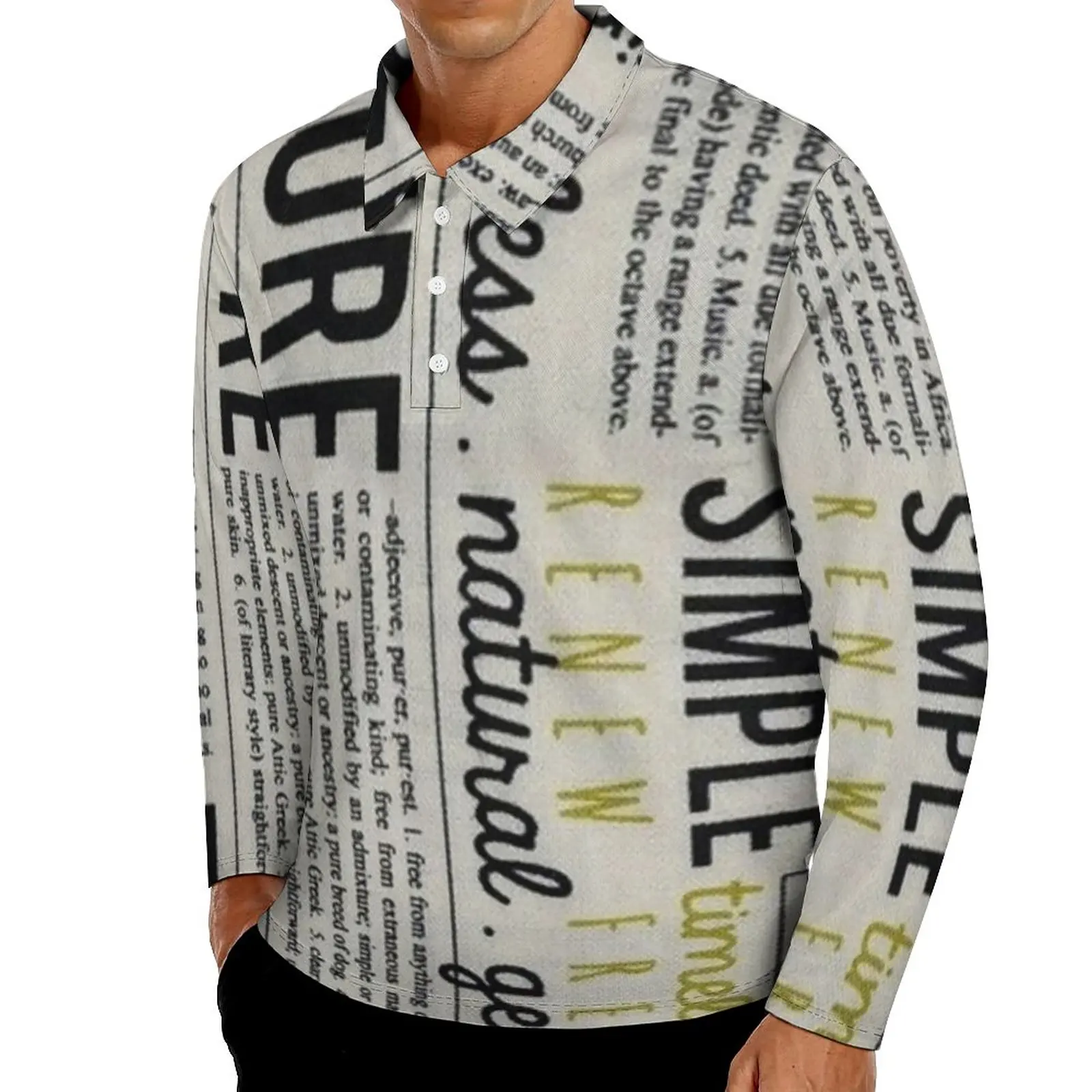 

Футболка-поло Y2K мужская с длинным рукавом, Повседневная рубашка с принтом газеты и надписи, рубашка с воротником, черный цвет, большие разме...