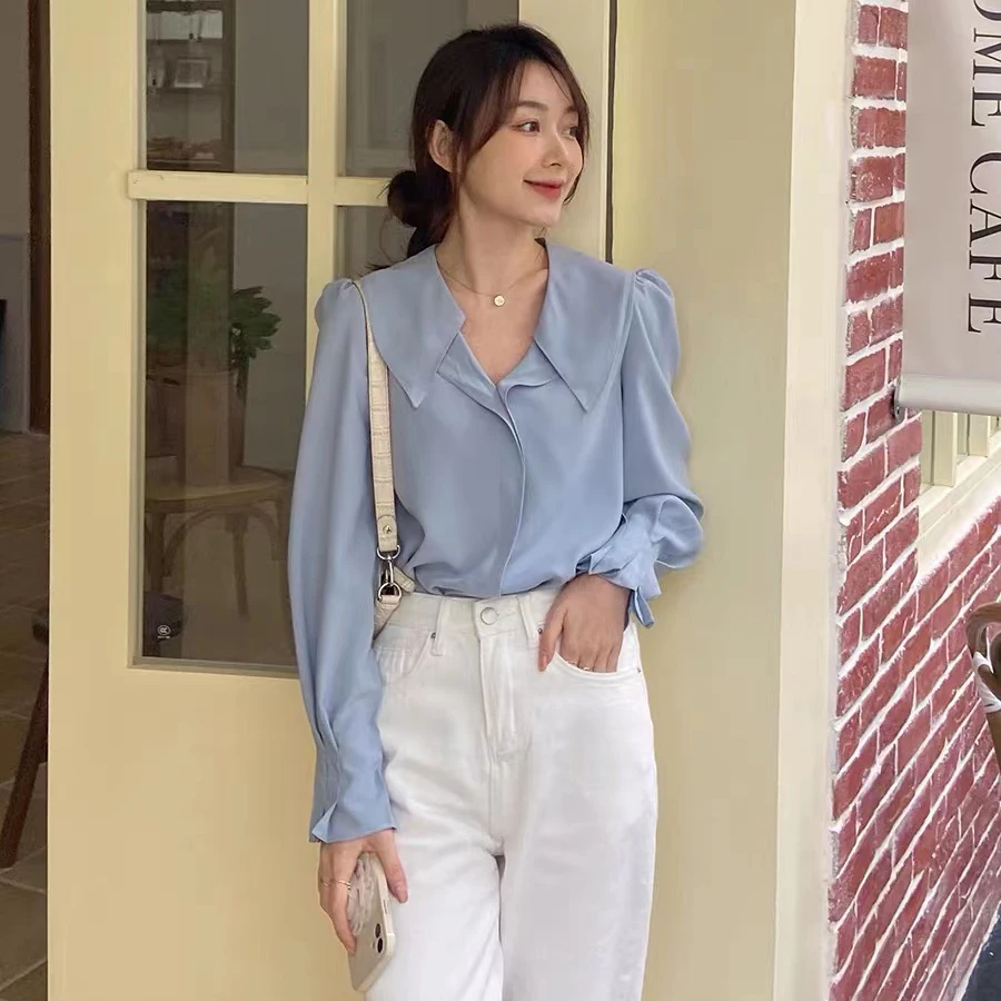 

COIGARSAM Shirt Womens Tops Spring 2022 New Long Sleeve Chiffon Puff Sleeve Women Shirts Dropshipping