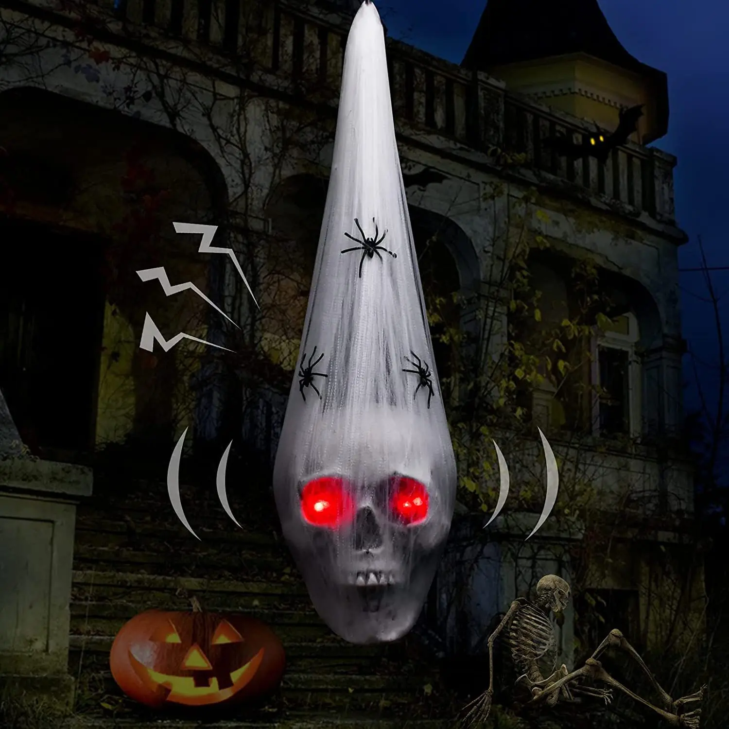 

2023 Halloween Horror Skull Head Prop Ghost Glowing Sound Control Spider House Secret Room Courtyard Home Decoration