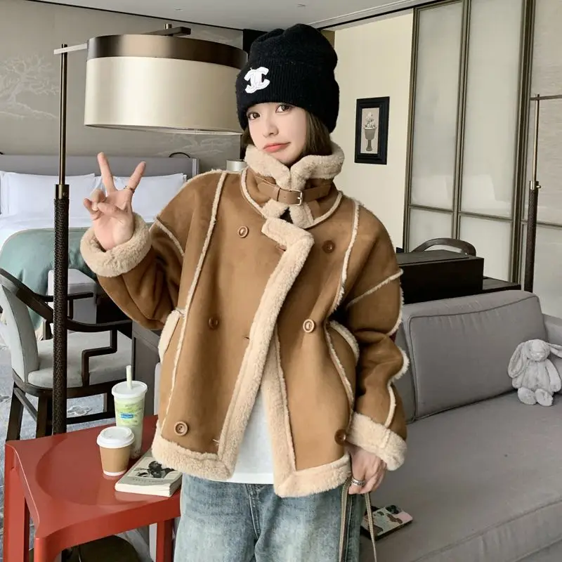 Maillard имитация замши зимняя новая куртка ягненка короткая маленькая толстая