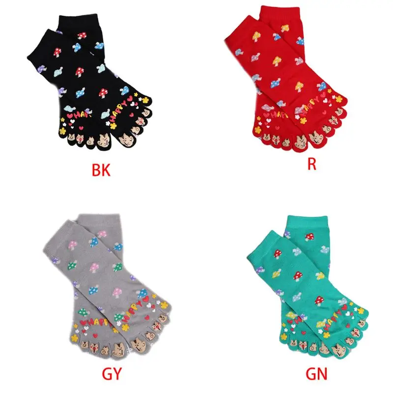 

Womens Cute Five Fingers Toe Socks Colorful Mushroom Cartoon for CAT Print Casual Autumn Sports Fitness Cotton Hosiery