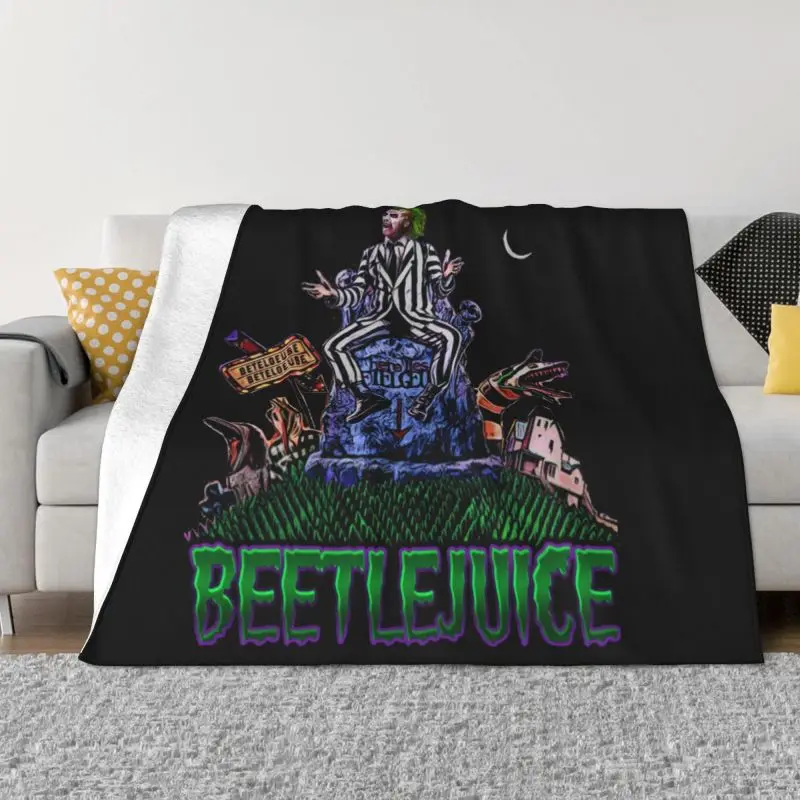 

Beetlejuice Horror Movie Blankets Comfortable Soft Flannel Summer Tim Burton Halloween Throw Blanket for Sofa Outdoor Bedding