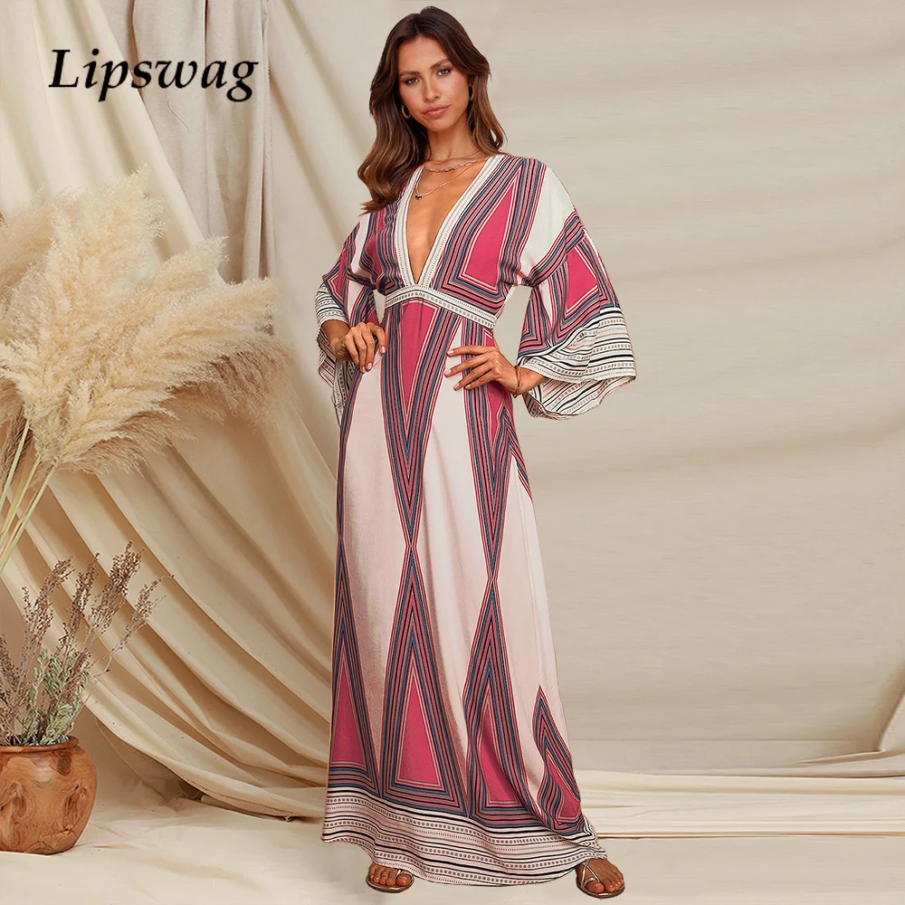 

Женская одежда в европейском и американском стиле, Новинка весна-лето 2022, длинная юбка с глубоким V-образным вырезом и принтом