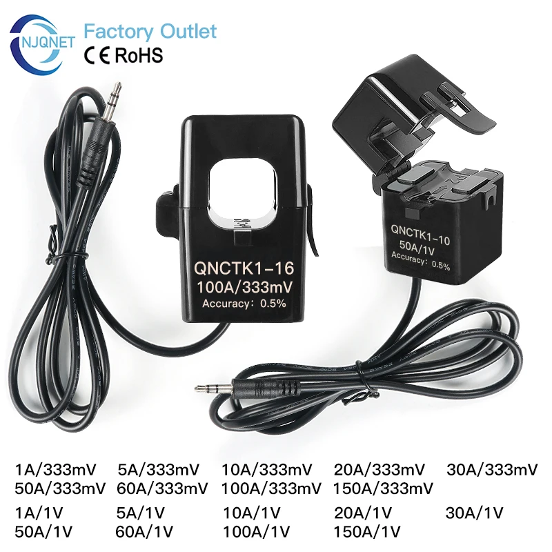 Фото Трансформатор тока с разъемным сердечником QNCTK1-16 100A 333мВ 60А 50А 1В 30А 20А 5А 1А 0.333В 100А/50мА, зажимной датчик тока №5