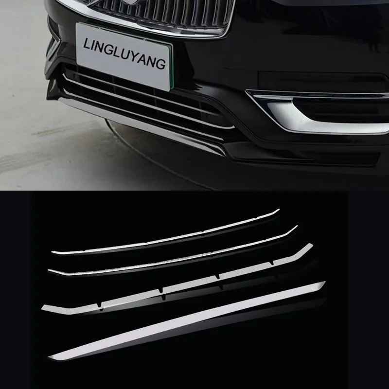 Volvo xc90 krom dekoratif paslanmaz çelik ön tampon trim şerit modifiye koruyucu parlak şerit 2020-2022