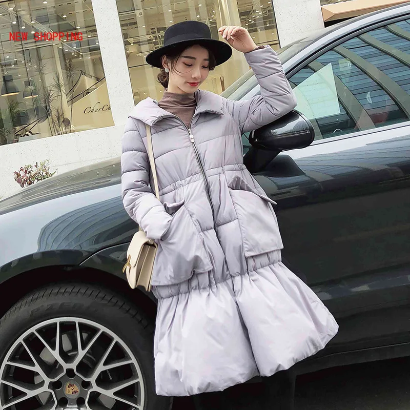 Winter New Jacket Women's Bread Warm Cotton Coat A-line Christmas Red Down Jacket Parkas Woman Vintage Slim Long Overcoats Black