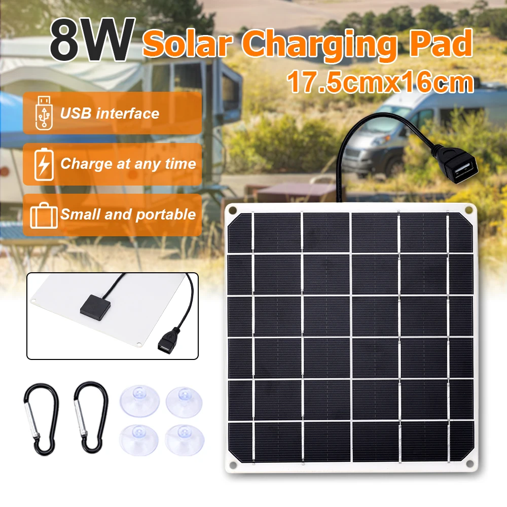 

Solar Panel Charger 5V 8W Output USB Solar Plate Portable Outdoor Waterproof Solar Power Bank Cell Phone Charger Solar System