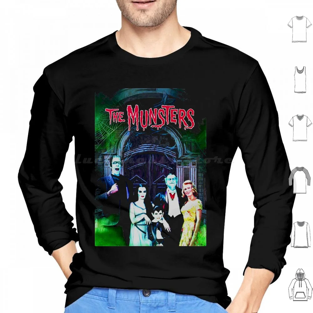 

Vintage Happy Vampire Hoodie cotton Long Sleeve The Munsters Munsters Horror Lily Munster Halloween Frankenstein