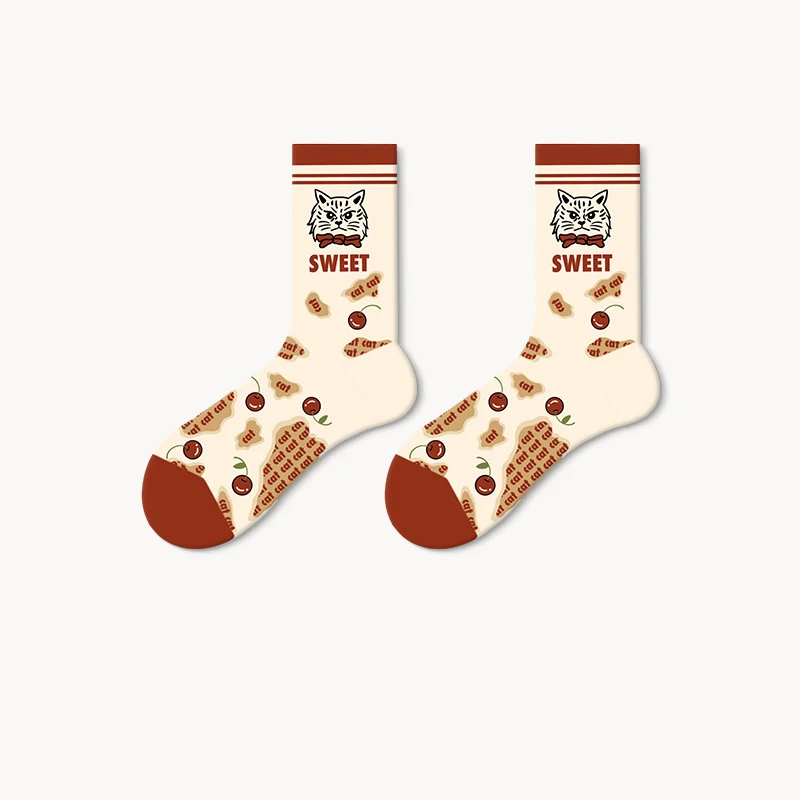 5 Pairs Medium Tube Socks French Oil Painting Popular European and American Street Retro Couple Socks Cotton Socks Women's Boots