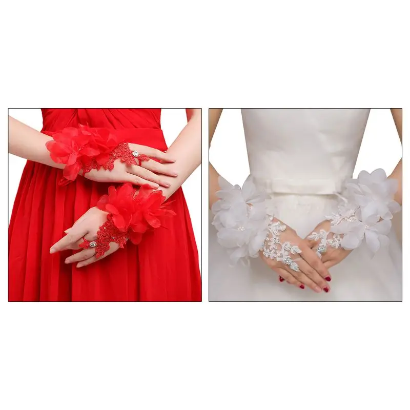 

Korean Women Embroidery Lace Fingerless Gloves Artificial Flower for rhinestone Beaded Wedding Bridal Sunscreen Formal DropShip
