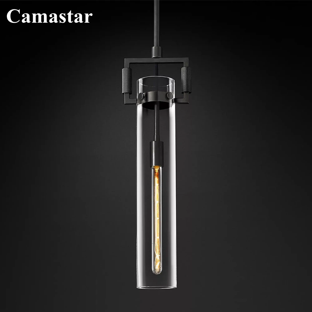 

Machinist Glass Cylinder Pendant Luxury American Bedside Ceiling Chandelier Lamp LED Slender Pendant Lustre for Kitchen Island