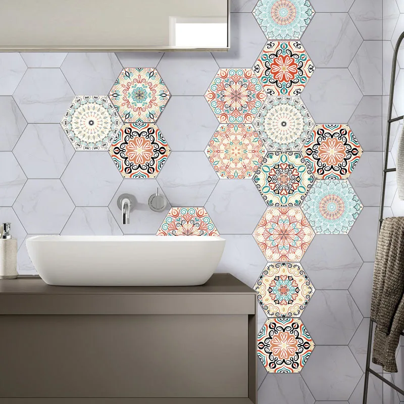 

10pcs Hexagonal Wall Stickers Self Adhesive Geometric Tile Stickers for DIY Bathroom, Kitchen, Living Room Home Decoration
