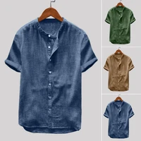helisopus 2022 autumn breathable men shirt vintage button up loose short sleeve solid color pullovers top harajuku shirt camisa