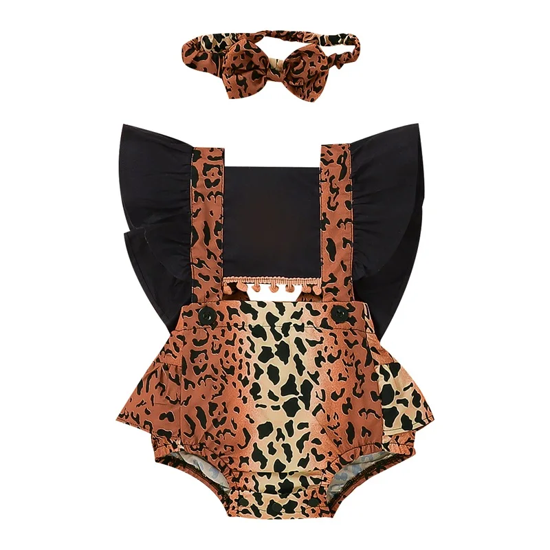 

Женский костюм, боди с рукавом летучая мышь и оборками с леопардовым принтом, украшение в стиле пэчворк с завязкой + комплект с милой повязкой на голову с бантом